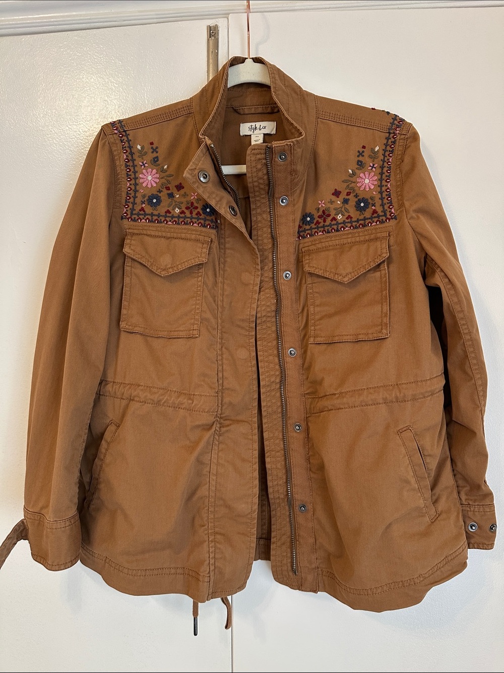 Styk&co Brown Cotton Jacket with Floral Embroidery